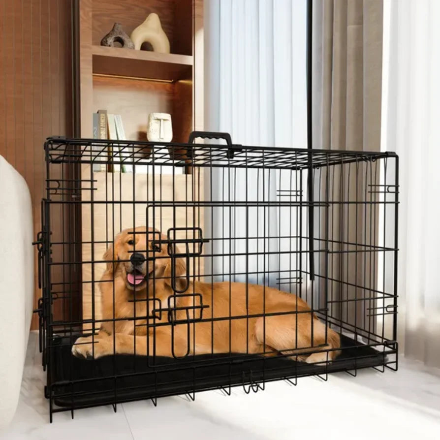 48 Inch Large Dog Cage with Divider and Leak Proof Pan Foldable Double Door Wire Indoor Outdoor Travel Vietnam Made