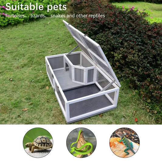Wooden Tortoise House Indoor Turtle Enclosure for Small Animals Outdoor Wooden Reptile Cage