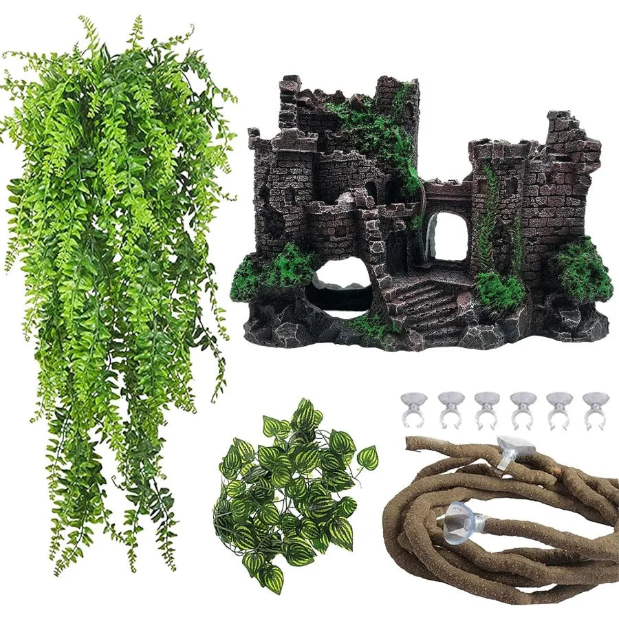 Reptile Resin Castle Decoration For Bearded Dragon Habitat Crested Gecko Vine