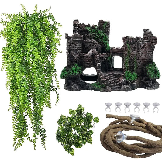 Reptile Resin Castle Decoration For Bearded Dragon Habitat Crested Gecko Vine