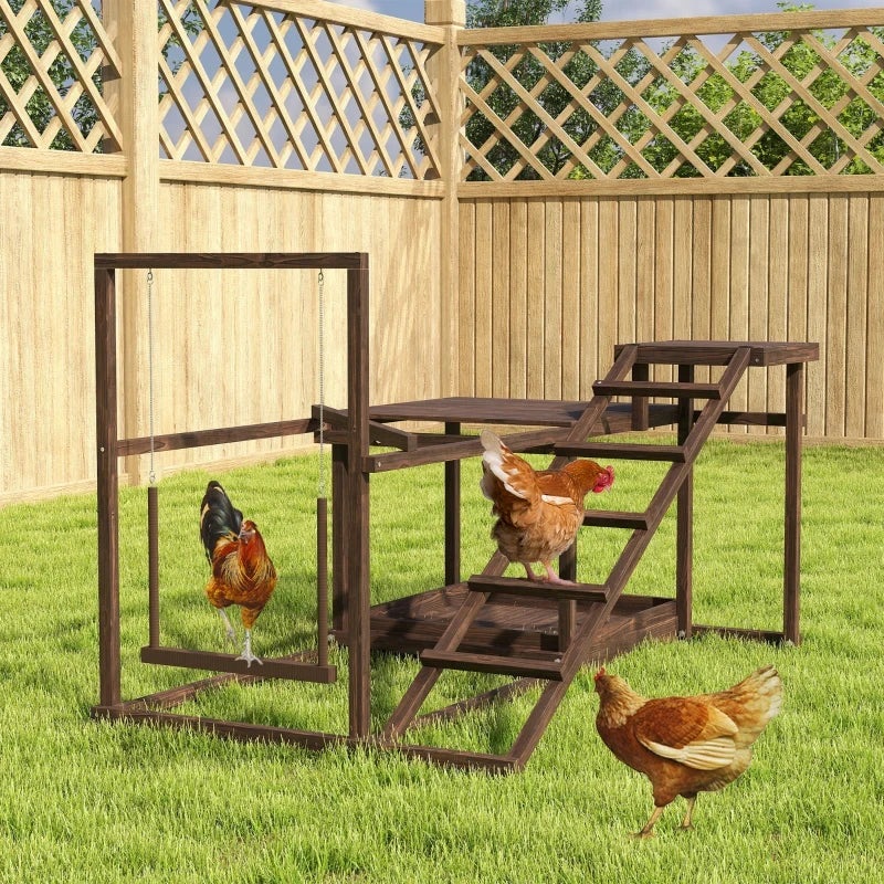 Wooden Chicken Playground With Perch Swing Ladder Platforms
