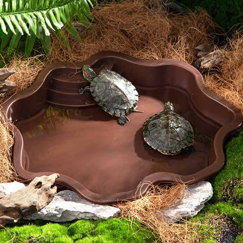 Turtle Pool Large Reptile Turtle Bathing Tub Feeding Bowl Lizards Habitat With Ramp