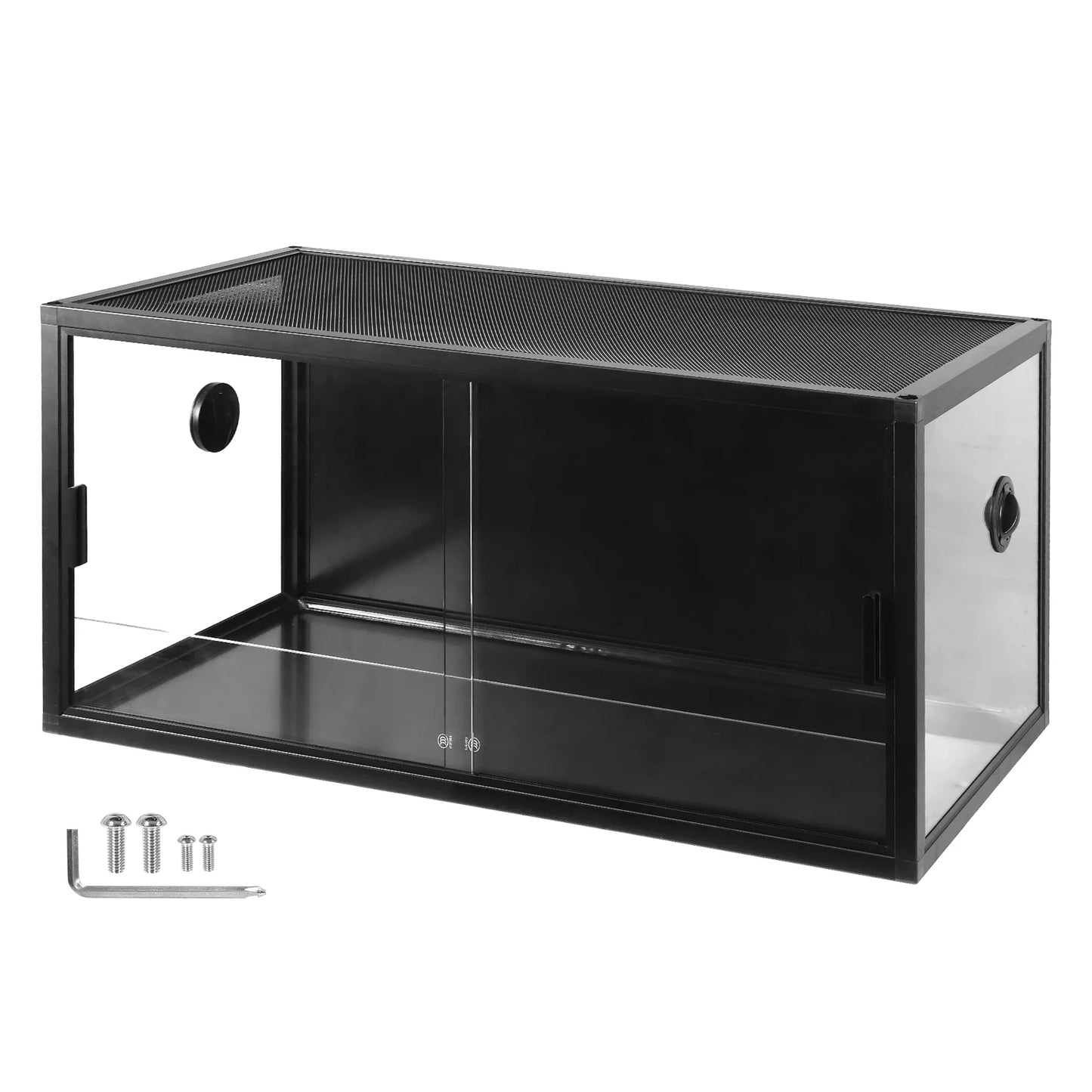Reptile Breeding Box Front Opening Climbing Pet Landscaping Tank With Ventilation Black 90x45x45cm