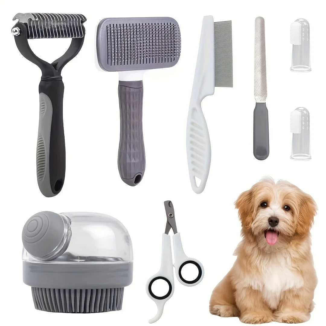 8 Piece Dog Grooming Kit Self Cleaning Set With Nail Clippers Flea Comb