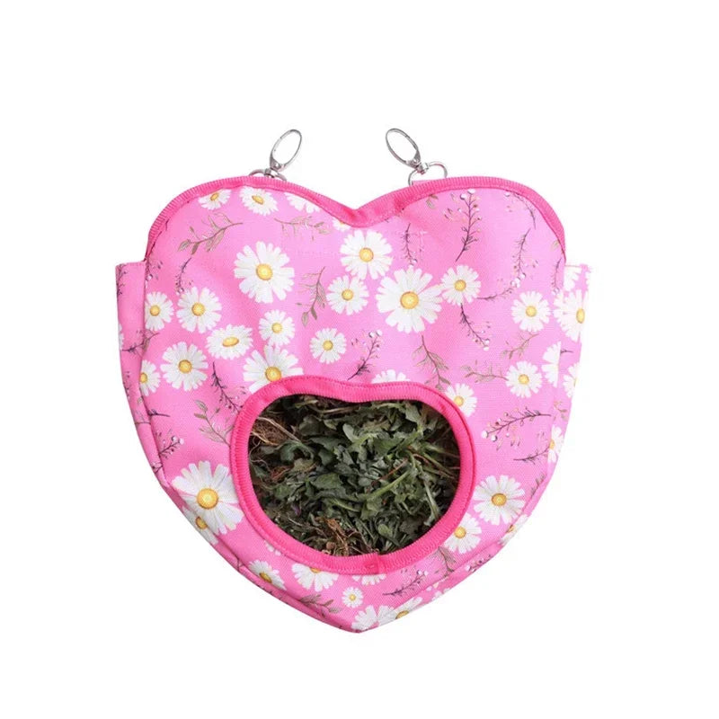 Guinea Pig Hay Feeder with Hooks Hanging Rabbit Grass Feeding Bag for Small Pets Bunny Hamster Feeding Dispenser Container