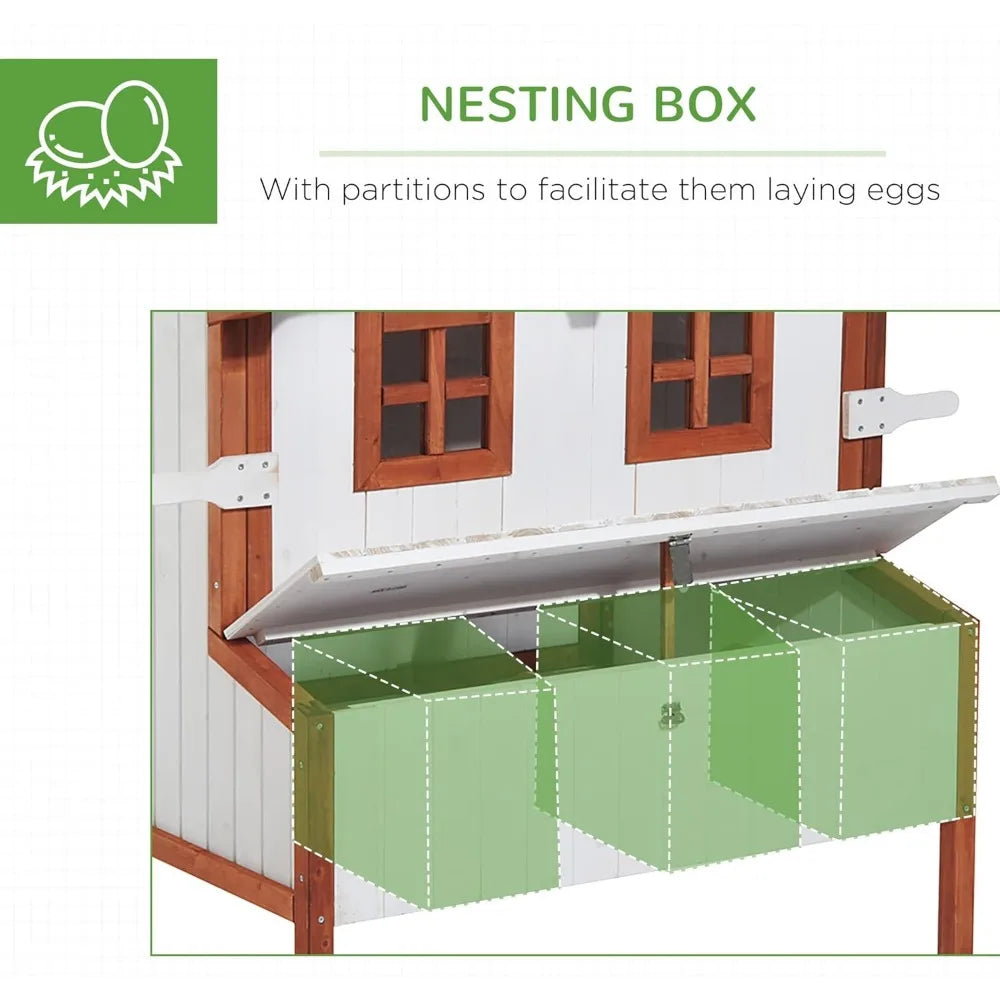 47 Inch Wooden Chicken Coop Rabbit Hutch Raised Poultry Cage Portable Hen Pen Backyard with Nesting Box and Handles