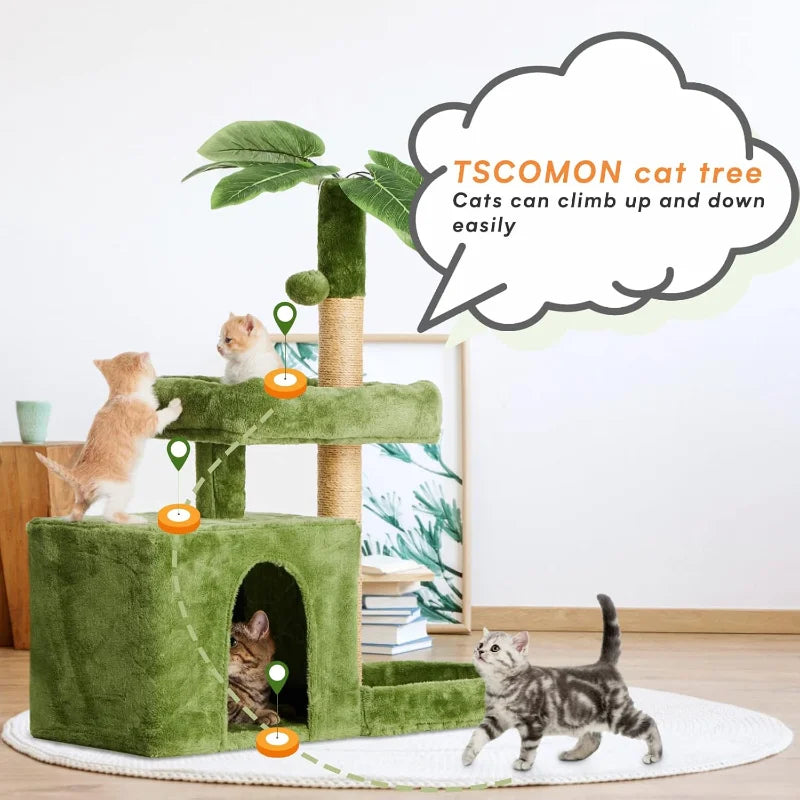 31.5" Cat Tree Tower for Indoor with Green Leaves Design