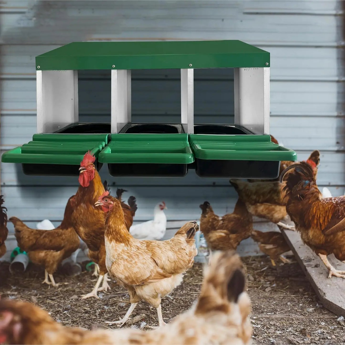 3 Compartment Roll Out Nesting Box for Chicken Coop With Rollout Egg Collection
