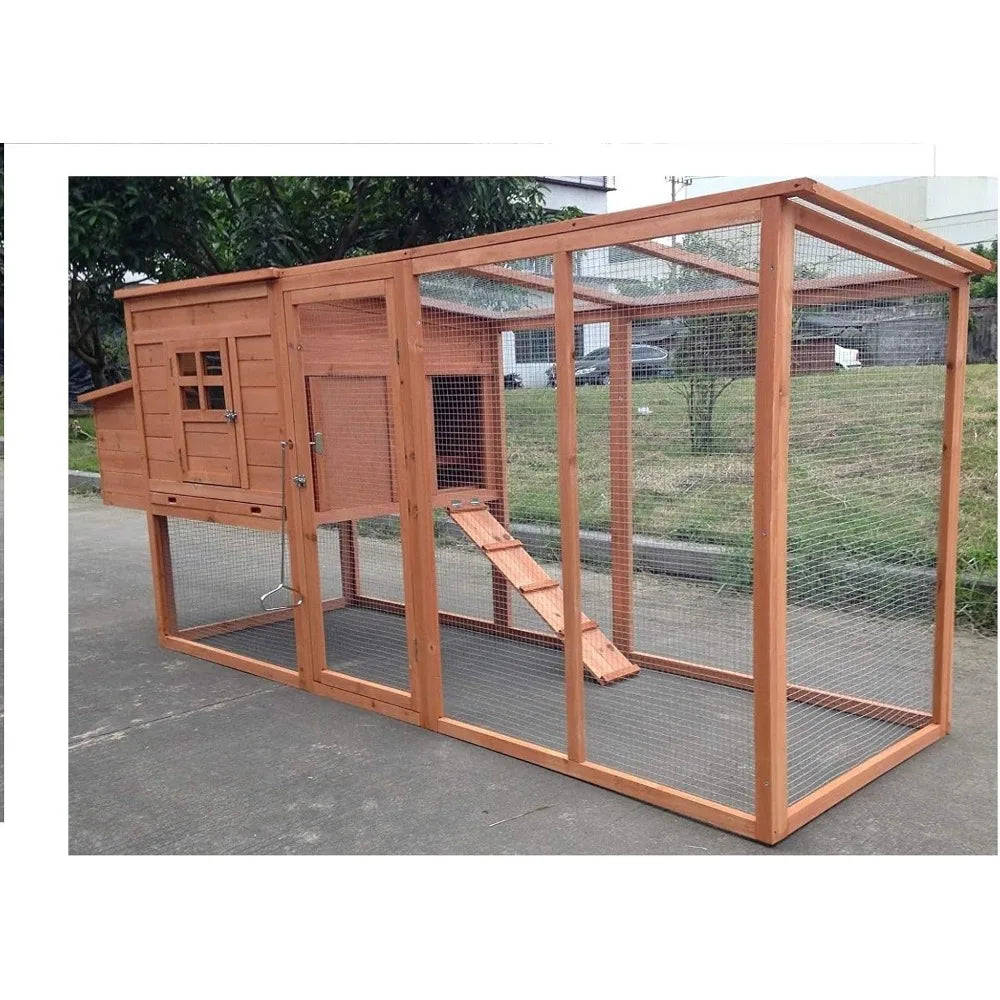 Large 95 Inch Deluxe Solid Wood Chicken Coop House with Run and Nesting Box
