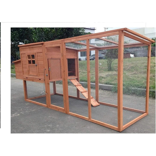 Large 95 Inch Deluxe Solid Wood Chicken Coop House with Run and Nesting Box