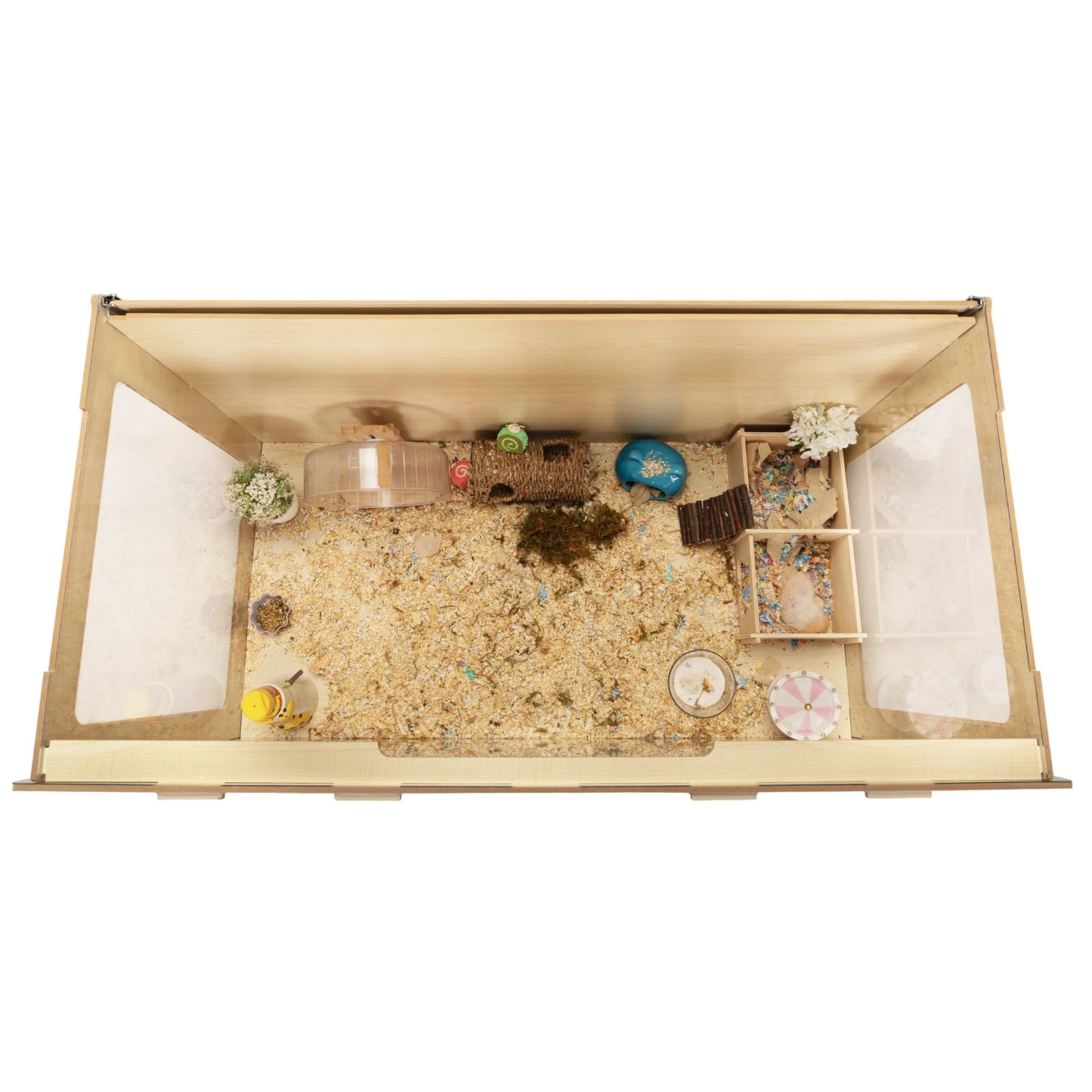 Wooden Hamster Cage Small Animals House Acrylic Hutch for Dwarf Hamster Guinea Pig Chinchilla Opening Top with Air Vents