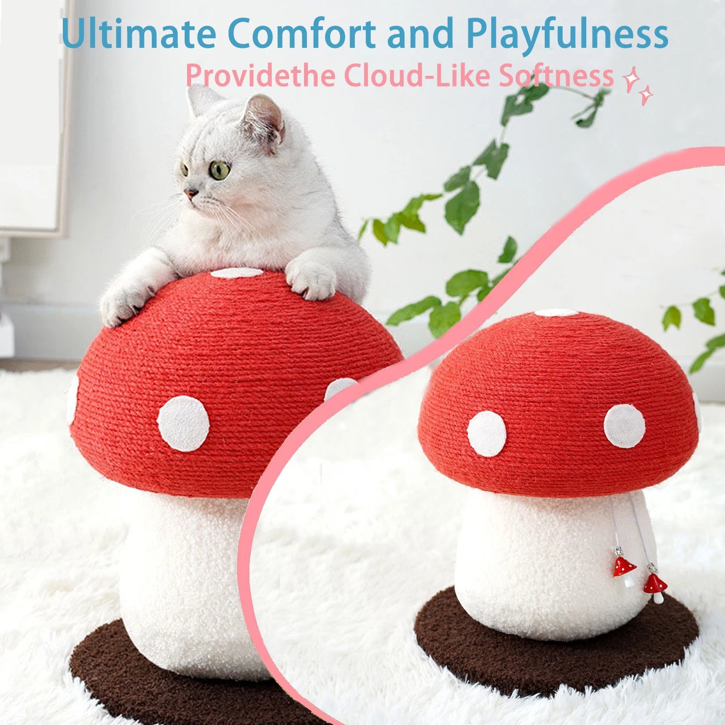 Red Mushroom Shaped Sisal Cat Scratching Post Durable and Non Falling Great for Paw Care and Furniture Protection Easy to Assemble