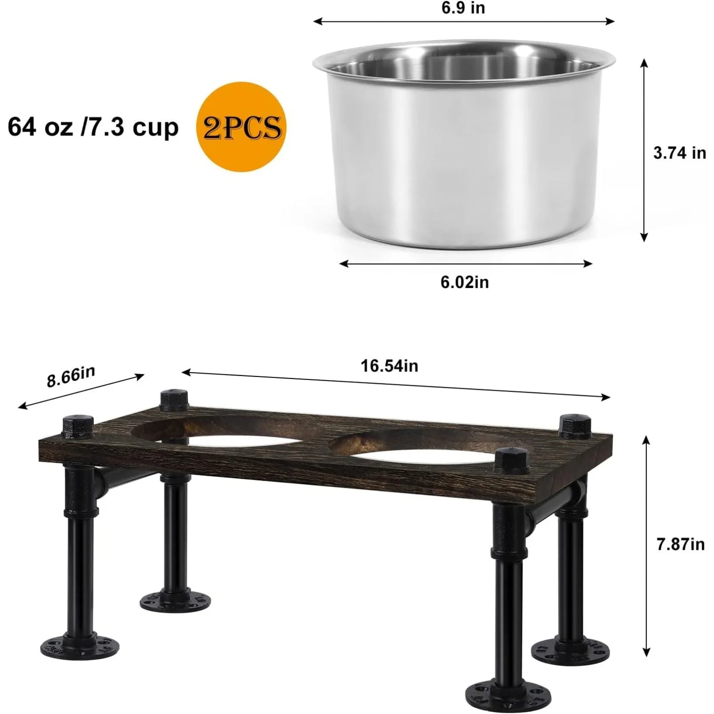 Raised Dog Bowl Stand for Large Dogs with 2 Stainless Steel Bowls and Waterproof Wood Base in Rustic Brown and Durable Design