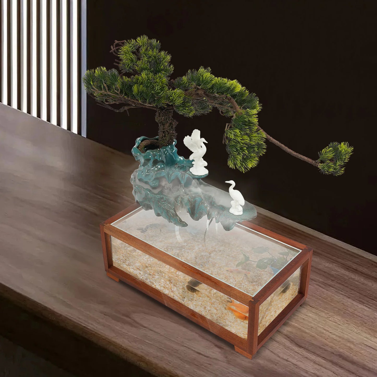 Fish Tank Flowing Ornament LED Light Tabletop Fountain Indoor Fountain for Living Room Bedroom Dining Room
