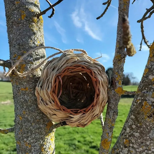 13cm Handmade Natural Grass Bird Cages Bird House with Hanging Rope Hand Woven Bird Nest Shelter Hut Small Hideaway Pet Supplies
