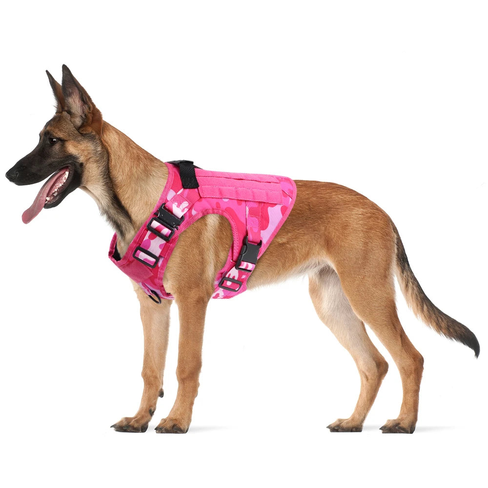 Military Pink Camouflage Adjustable Dog Harness Large Dogs