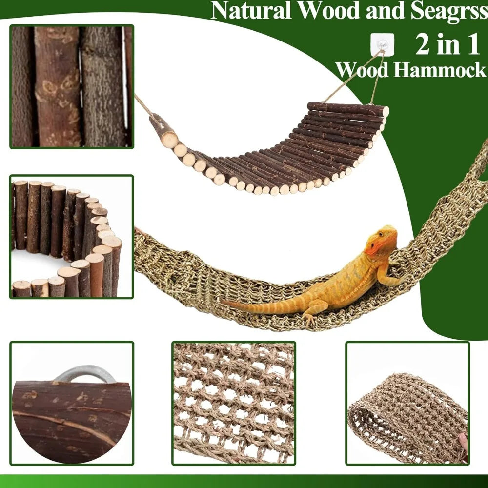 Bearded Dragon Large Hammock Bridge Accessories Jungle Vines With Suction Cups