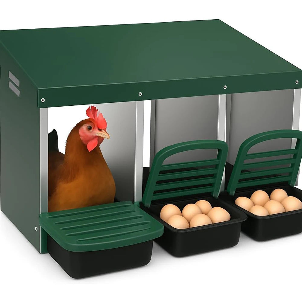 3 Compartment Roll Out Nesting Box for Chicken Coop With Rollout Egg Collection