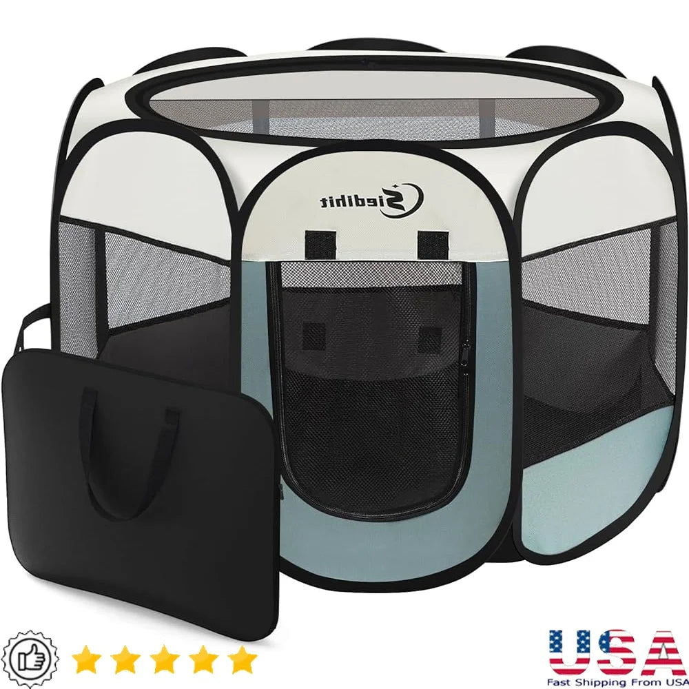 Portable Dog Cat Playpen Indoor Outdoor Puppy Tent Crate Play Yard Waterproof Foldable Pet Kennel Easy Setup 360 Degree View