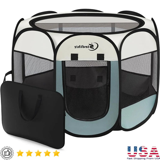 Portable Dog Cat Playpen Indoor Outdoor Puppy Tent Crate Play Yard Waterproof Foldable Pet Kennel Easy Setup 360 Degree View