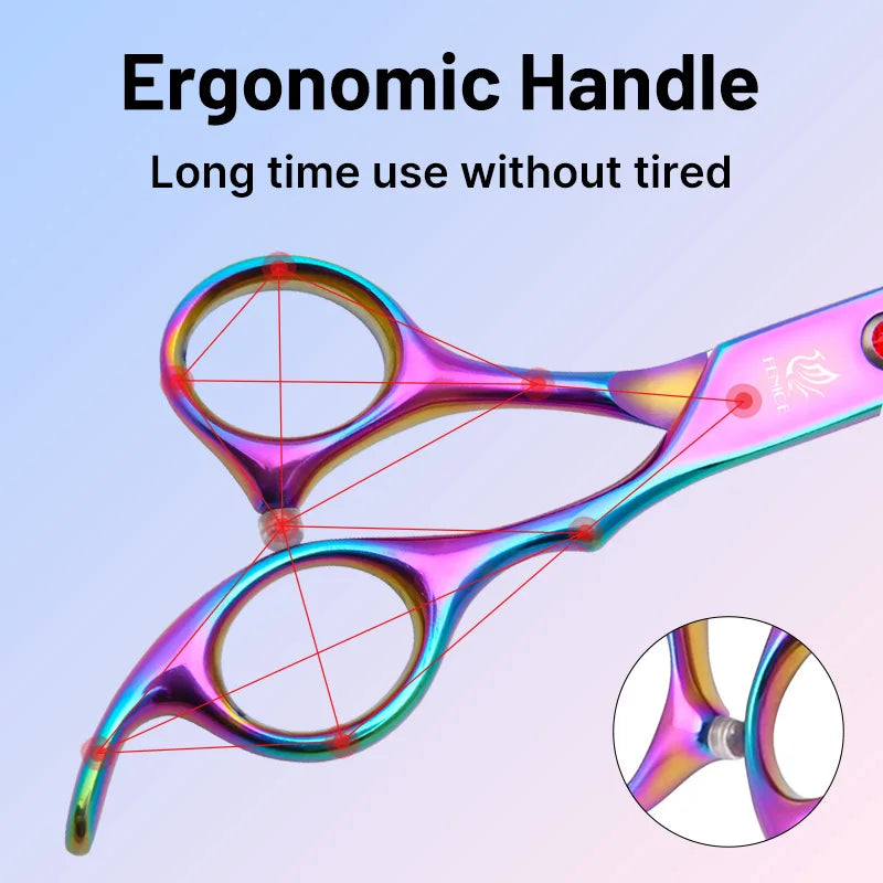 Fenice Classical Model Home Use 9CR Steel 6.5 Inch Rainbow And Black Dog Grooming Scissors Shears Set For Household Pet Owners