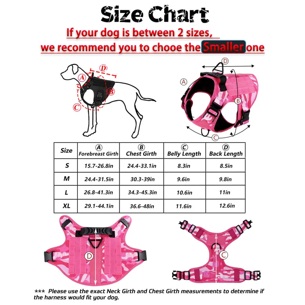 Military Pink Camouflage Adjustable Dog Harness Large Dogs
