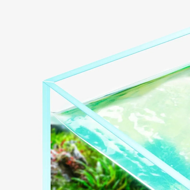 48 Gallon Rimless Low Iron Fish Tank Nova Clear Ultra White Mitered Edges Translucent Glass Anata Series Aquarium with Black Foam Leveling Mat