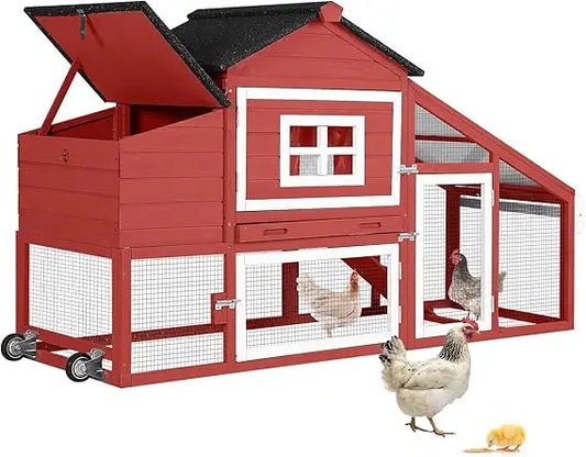Mobile Wooden Chicken Coop with Run and Nesting Box Movable Poultry Cage for Outdoor Use