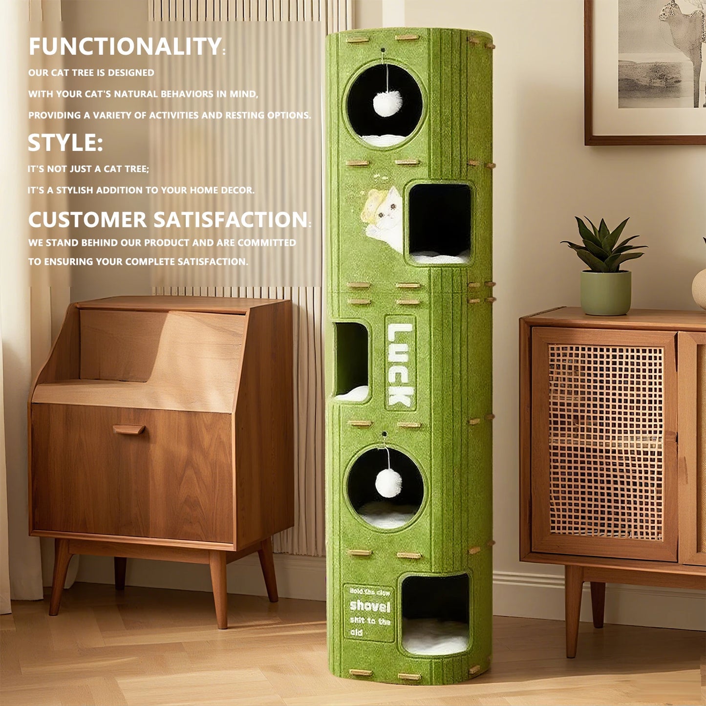 Three Story Felt Cat Tree With Scratching Boards And Caves