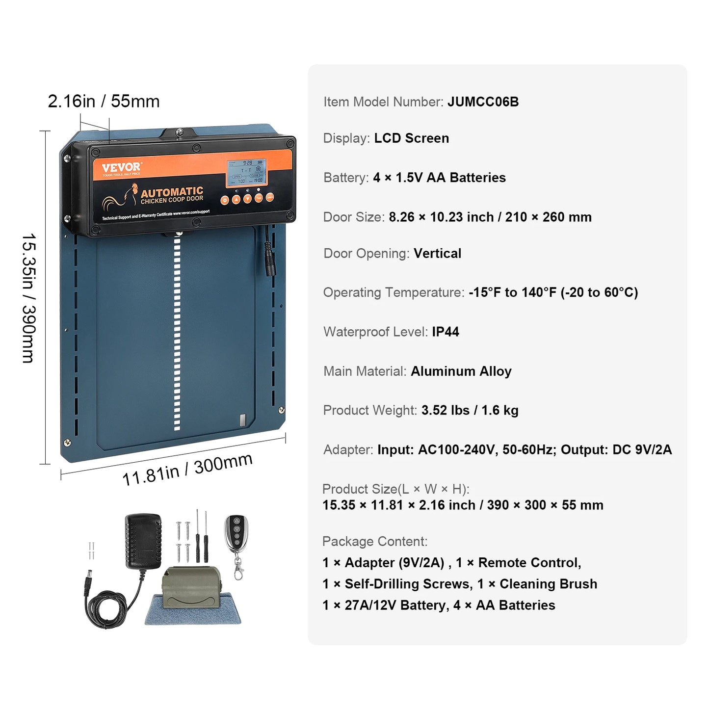 SucceBuy Automatic Chicken Coop Door with Light Sensing Remote Control Battery Powered Chicken Door Opener