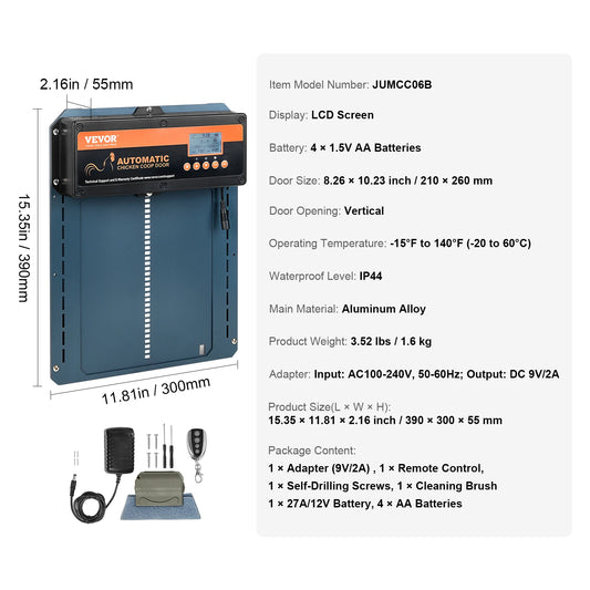SucceBuy Automatic Chicken Coop Door with Light Sensing Remote Control Battery Powered Chicken Door Opener