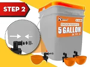 5-Gallon/44 Pounds Automatic Chicken Feeder & Waterer Set(2 Buckets), Chicken Feeder Port & Water Cup No Waste, Rain Proof