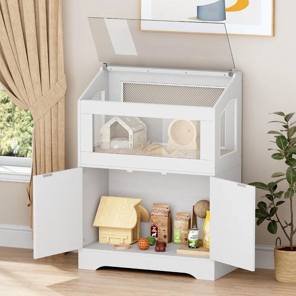 Hamster Cage, Small Animal Cages with Storage Cabinet, Visual and Ventilated Large Habitats Hamster House for Rat, Guinea Pig