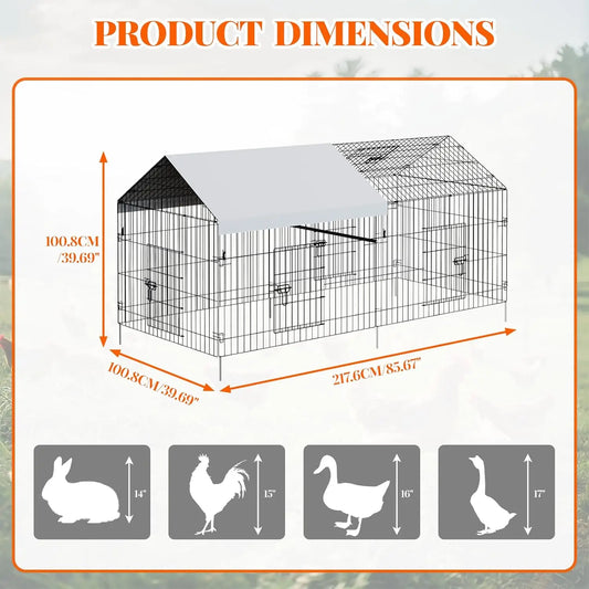 Metal Chicken Coop Portable Poultry Cage Outdoor Backyard Farm Rabbit Duck Chicken Run