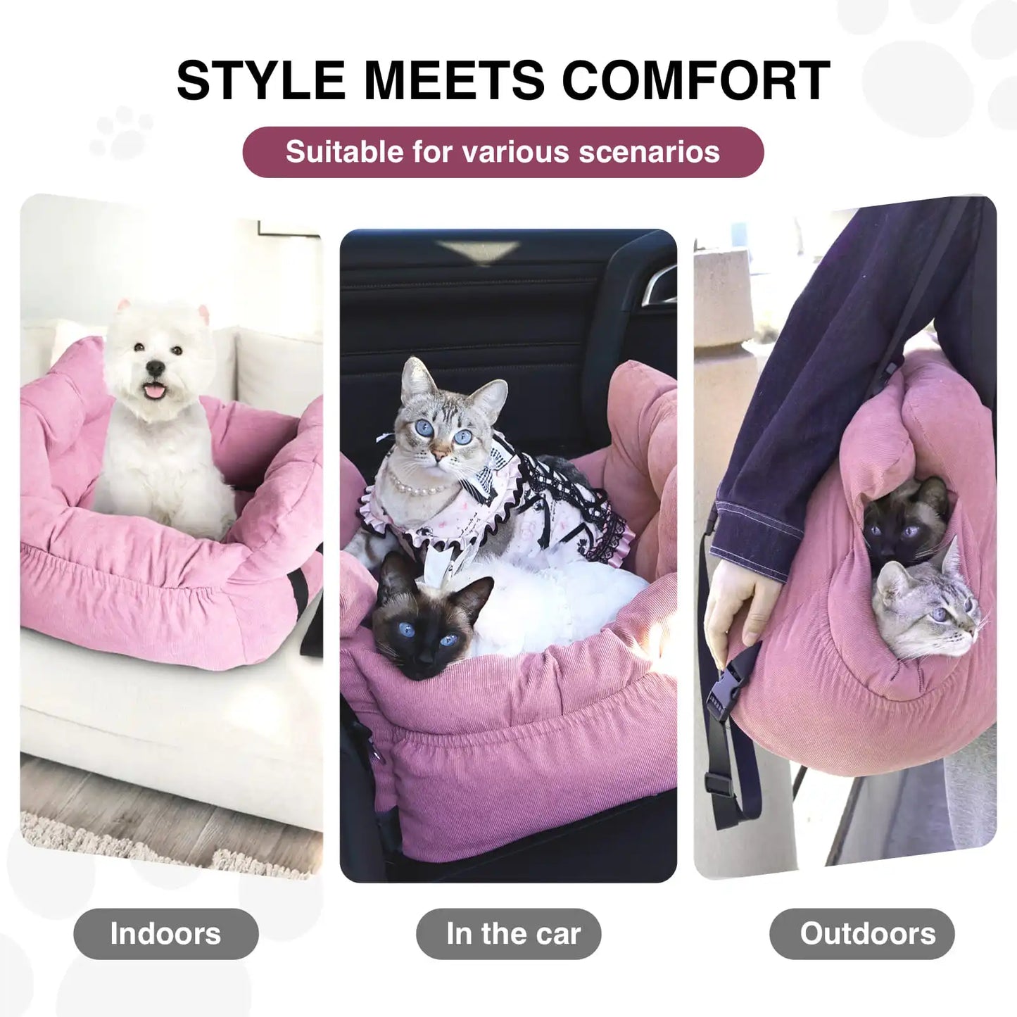 2 In 1 Dog Car Seat Carrier Bag Travel Detachable Handles