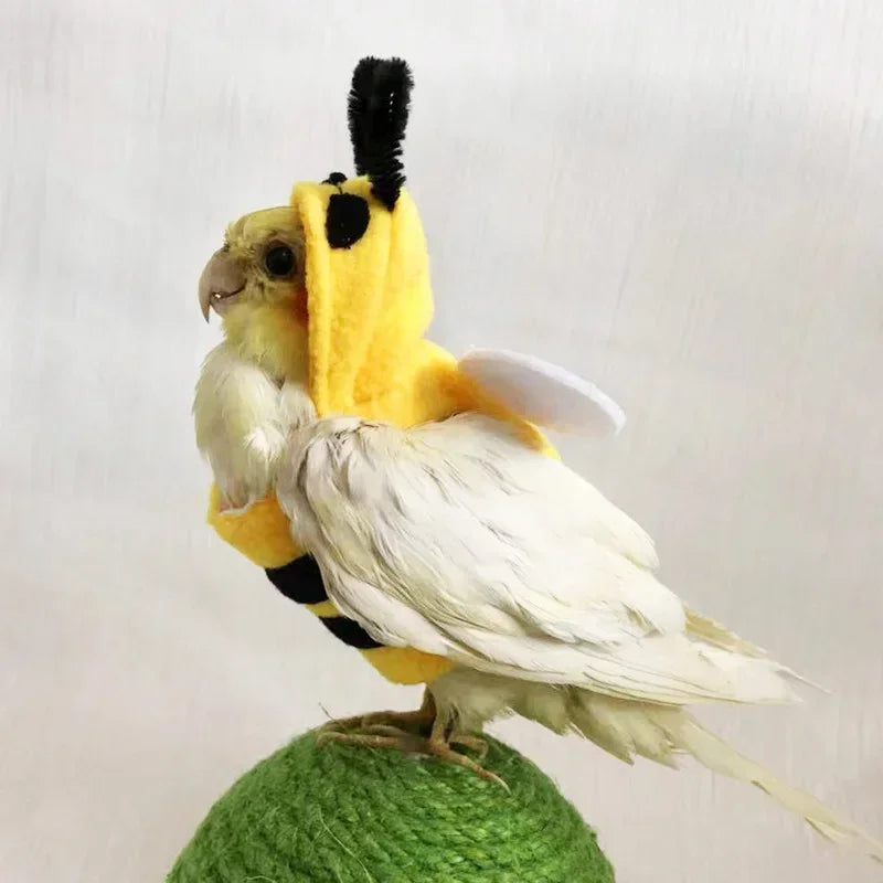 Funny Bee Shaped Bird Clothes Flying Suit Parrot Parakeet Cockatiel Costume Hat