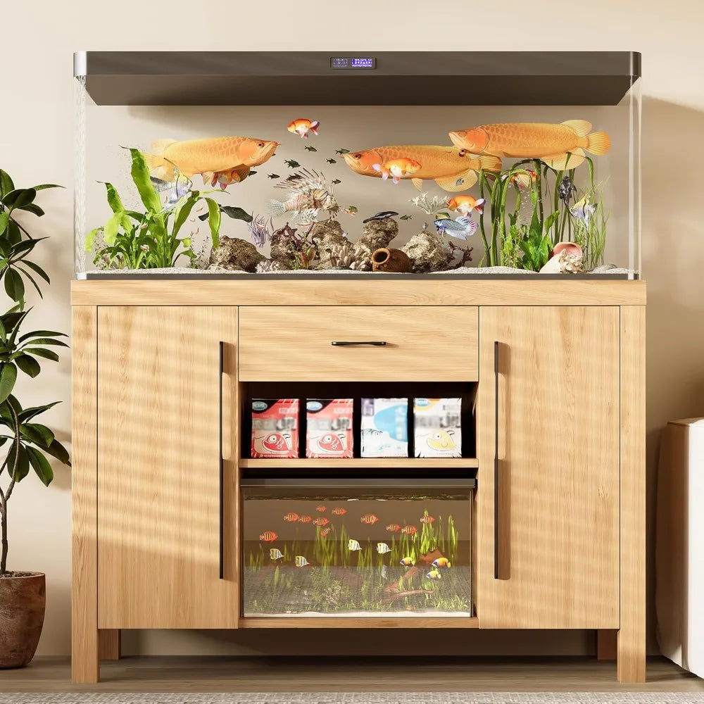 55 To 75 Gallon Fish Tank Stand With Power Outlets And Heavy Duty Storage Drawer