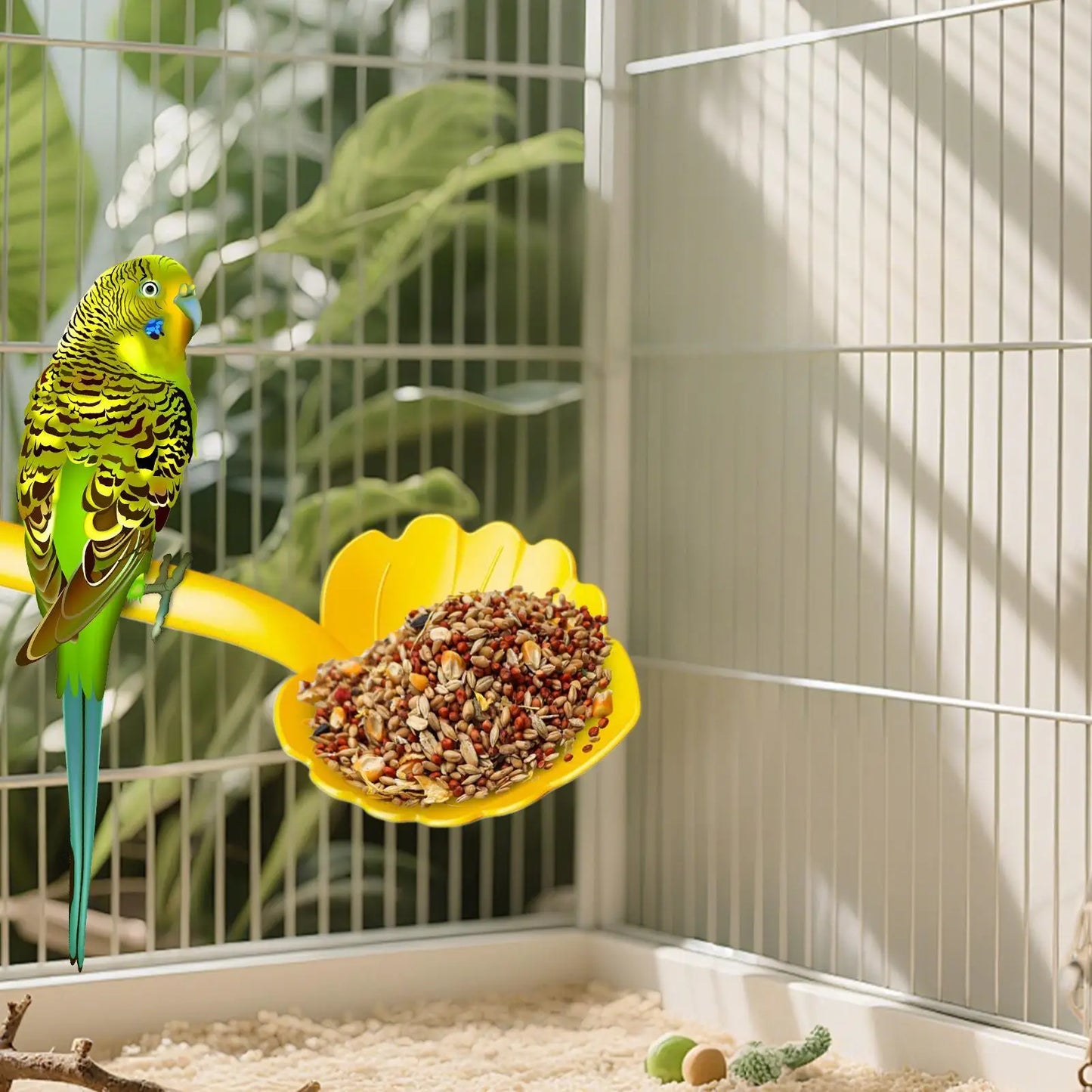 Parrot Stand Perch Feeder Leaf Shaped Tray Cage Perch Interactive Play Gym