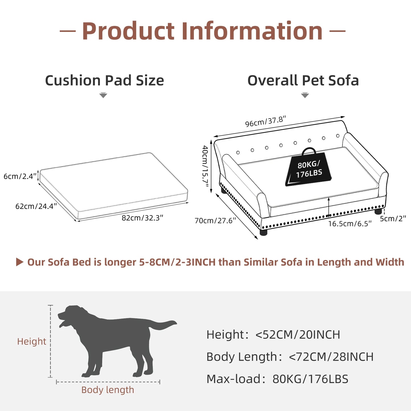 Elevated Dog Bed Sofa Microfiber Leather Cover Luxurious Extra Large Pet Snuggle Lounge Chair
