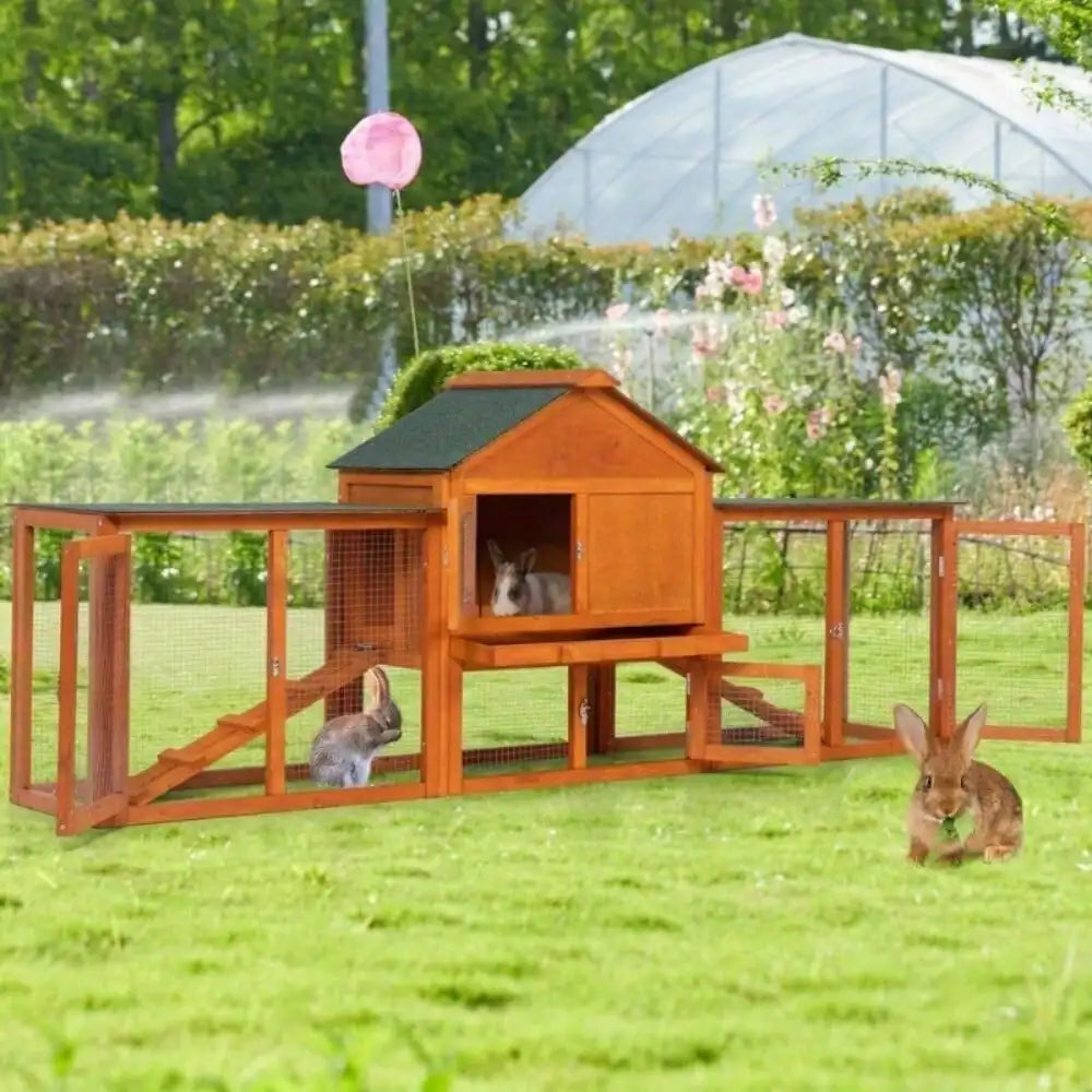 Rabbit Hutch Indoor Bunny Cage Small Animal Pet House Outdoor Wooden Two Tier Design