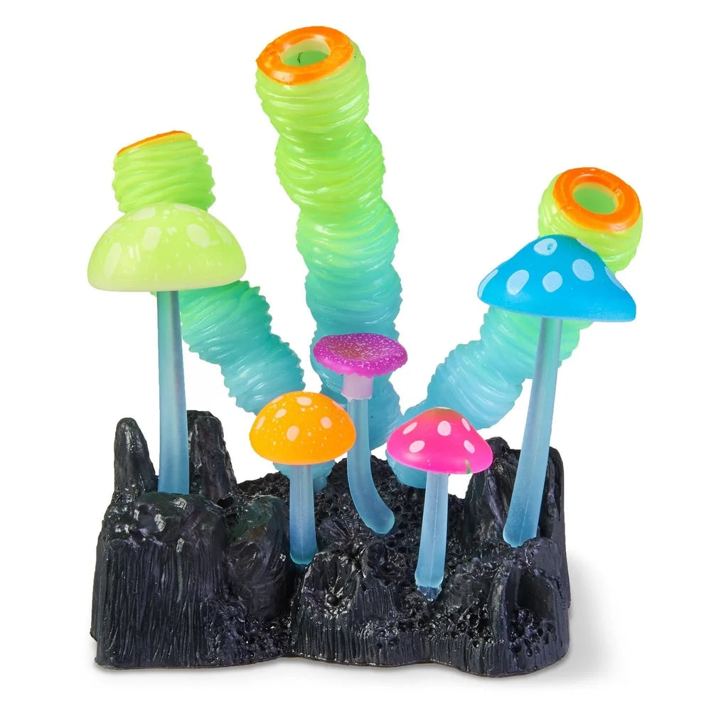 Glow In The Dark Tube Mushroom Aquarium Ornament Flexible Silicone Decoration With Suction Cup Base For Freshwater And Saltwater Tanks