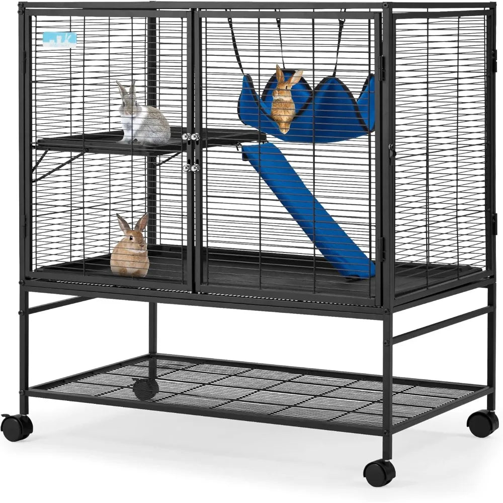 40 Inch Large Metal Rolling Ferrets Cage 2 Tiers Small Animal Cages Critter Nation Cage for Rats Chinchillas 0.5 Inch Bar Spacing