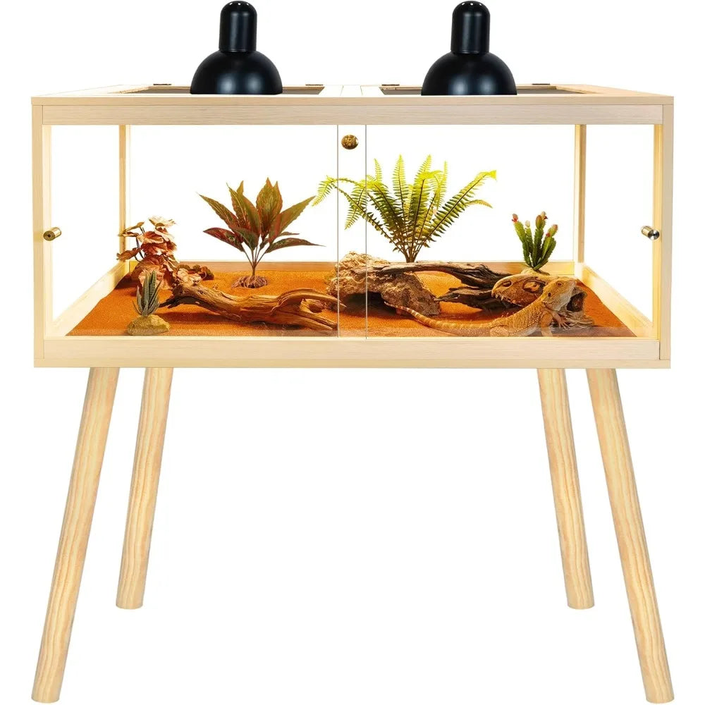 Oak Bearded Dragon Enclosure With Legs 77 Gallon Mesh Lid Stand