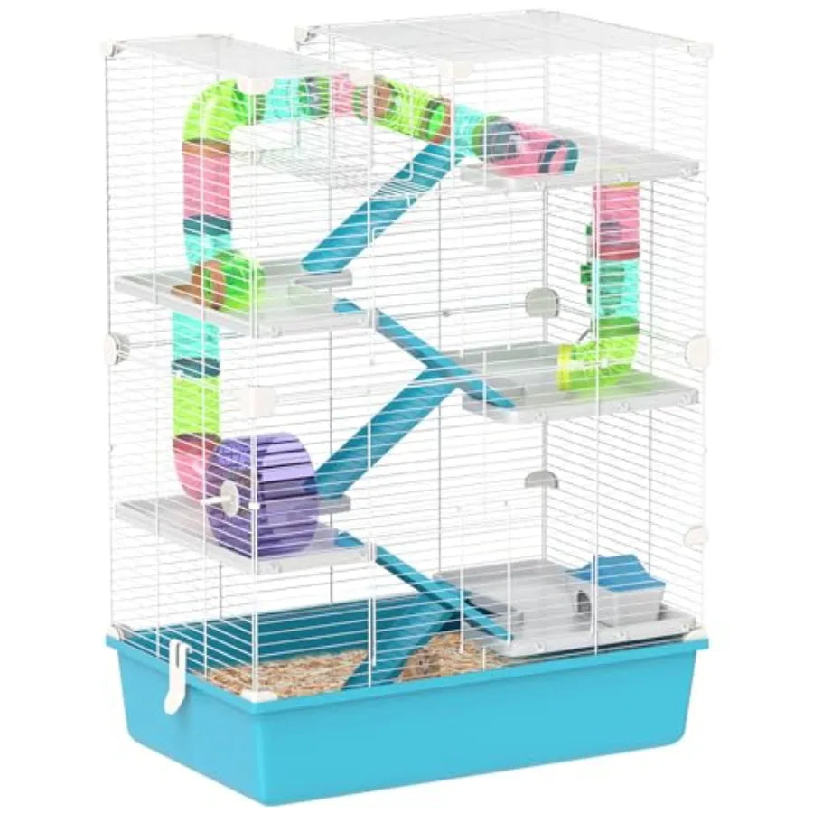 Six Tier Hamster Cage With Tubes And Tunnels 32 Inch DIY Large Small Animal Cage With Hut Wheel Food Dish Water Bottle