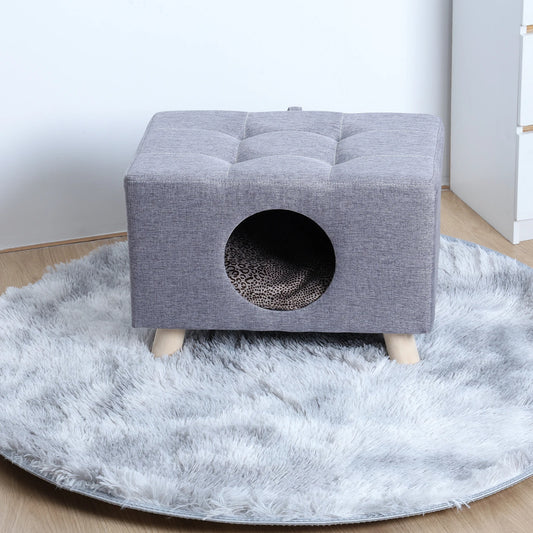 Wooden Cat House Cube With Mat And Cushion Bed For Cats