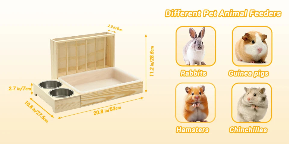 4-in-1 Rabbit Hay Feeder with Litter Box Wooden Toilet Combo Easy Clean 2 Bowls Included