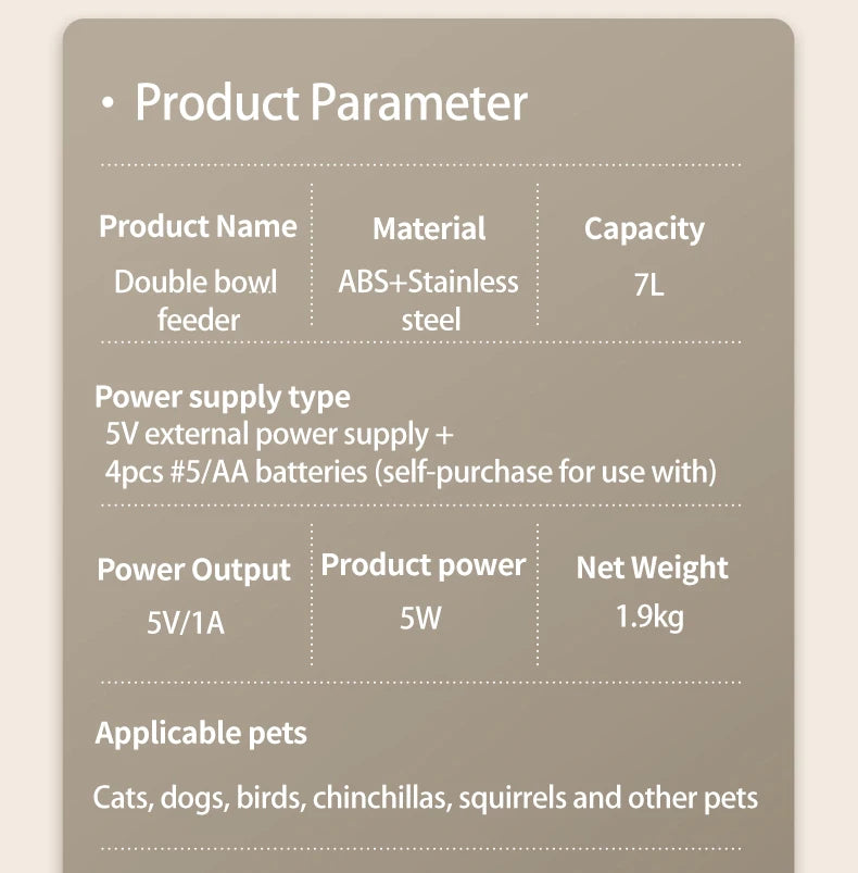 PAPIFEED Cat Double Bowl Smart Automatic Feeder 7L Capacity
