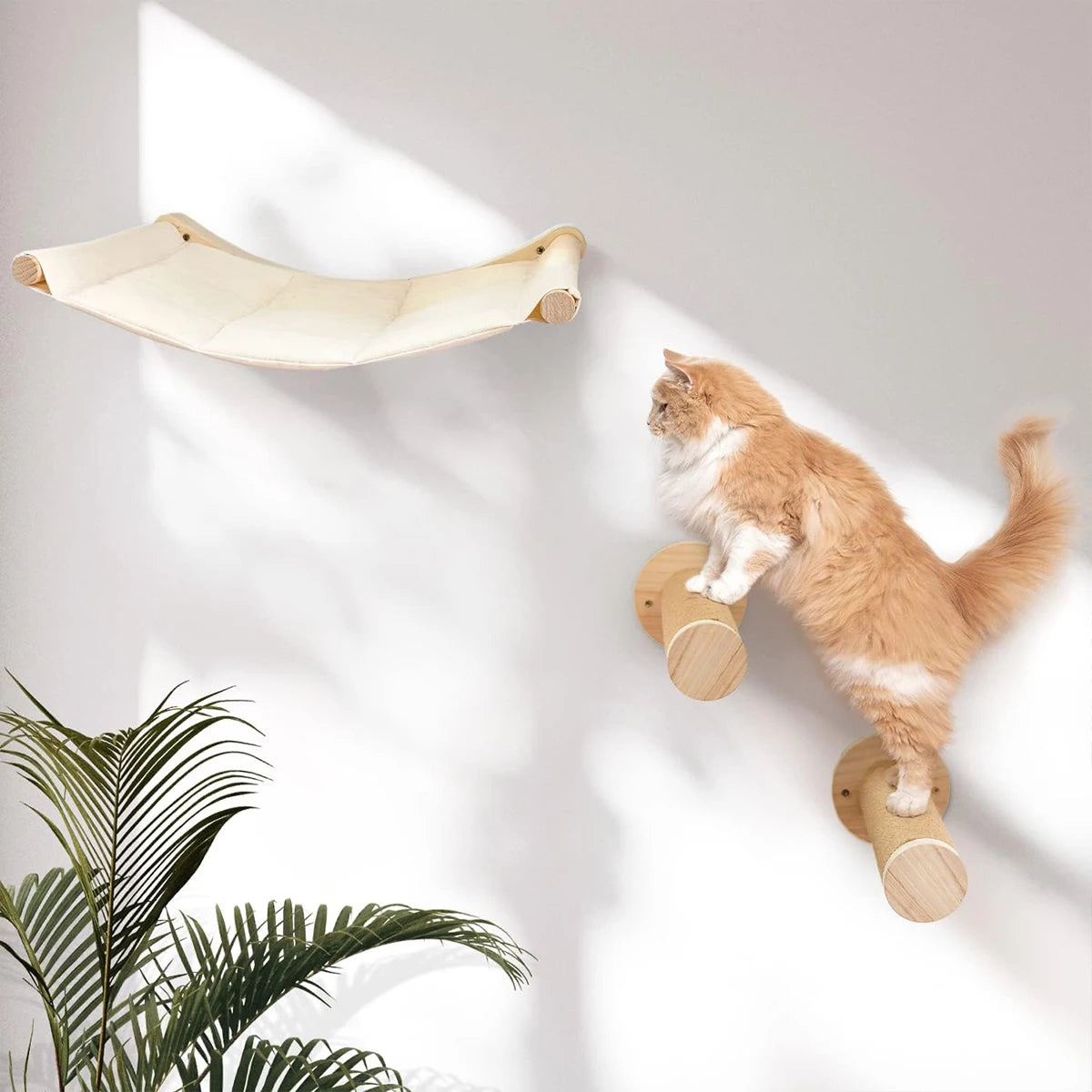 Cat Bed Wall Mounted Hammock For Large Cats Wood And Sisal Rope Shelves Perches Jumping Furniture