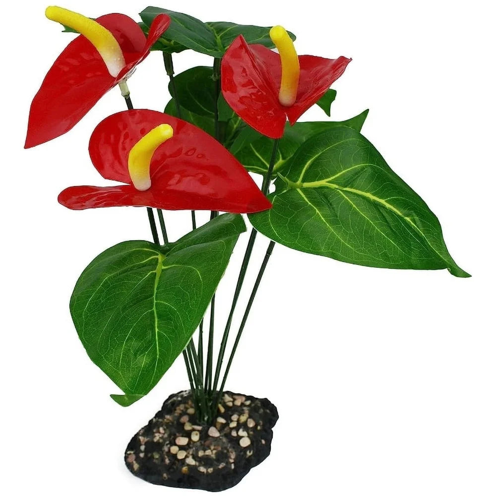 Anthurium Red Green Artificial Plant Aquarium Decor
