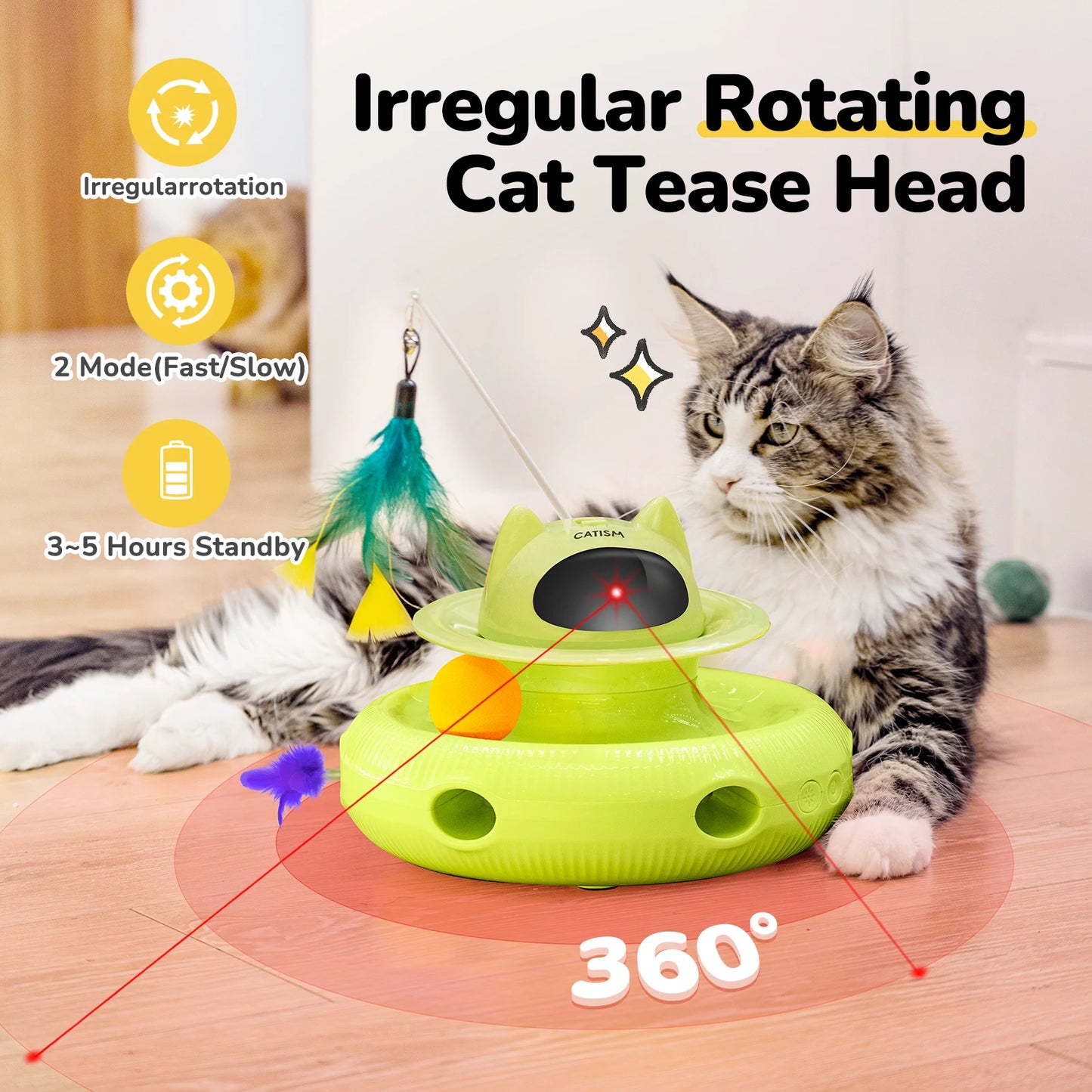 Catism Upgraded Pet Toys KM25 Magic Box Cat Teaser with Base Feather Head Butterfly and Blue Ball